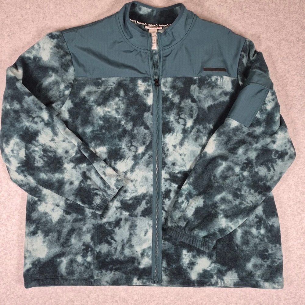 Reebok Fleece Jacket Mens 3XL Blue Gray Tie Dye Ripstop Yoke Full Zip